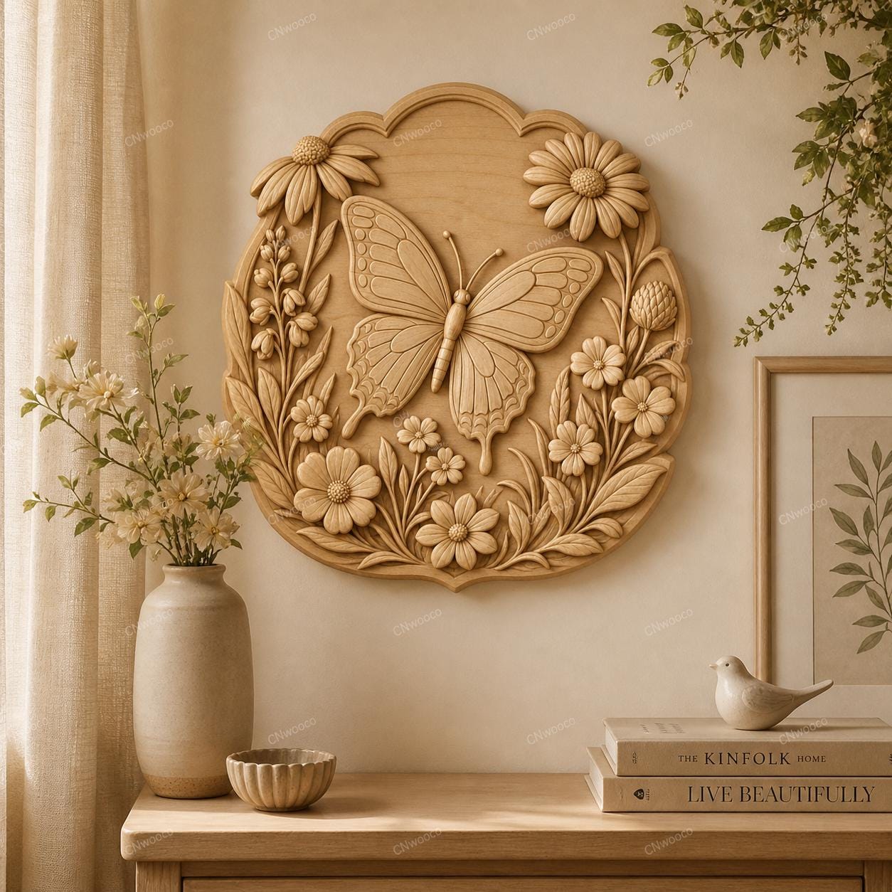 CNC & impression 3D relief papillon avec fleurs, décor floral élégant, fichier STL très haute qualité
