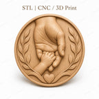 CNC & impression 3D relief mains père et enfant avec cœur, fichier STL très haute qualité