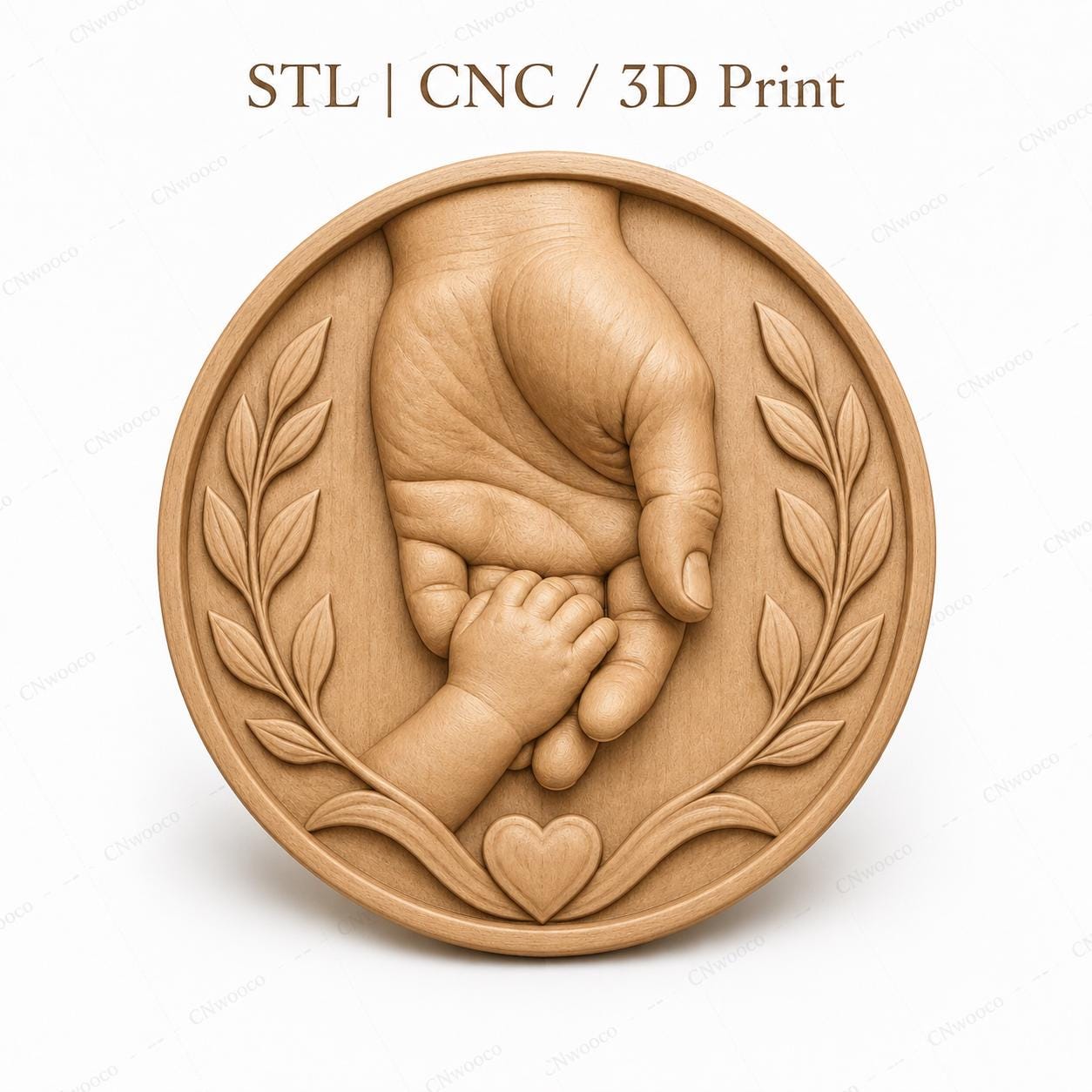CNC & impression 3D relief mains père et enfant avec cœur, fichier STL très haute qualité