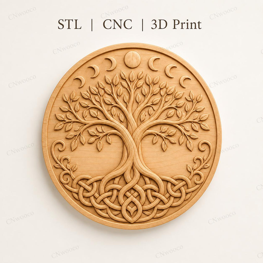CNC & impression 3D arbre de vie celtique, STL haute qualité pour sculpture bois et décoration murale