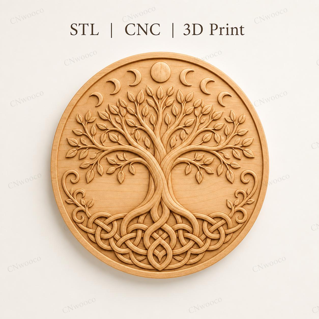 CNC & impression 3D arbre de vie celtique, STL haute qualité pour sculpture bois et décoration murale