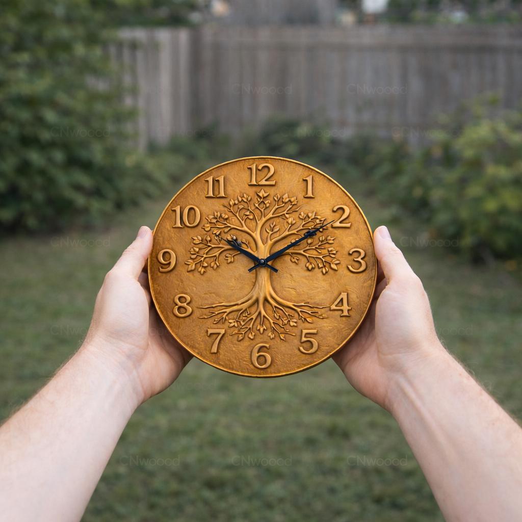 Fichier CNC horloge arbre de vie – bas-relief spirituel pour sculpture bois, décoration murale STL