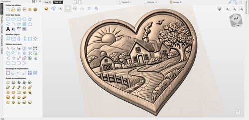 Fichier CNC cœur farmhouse romantique, bas-relief bois country, décoration murale rustique, modèle gravure 3D STL