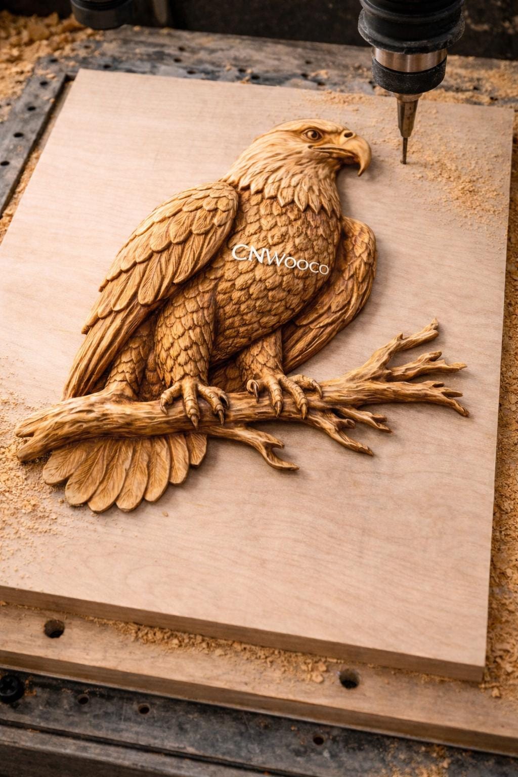 CNC-Datei amerikanischer Adler auf Ast, Wildlife-Flachrelief Holz, Wanddekoration USA, Holzskulptur, 3D STL Gravurmodell