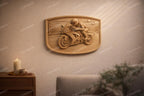 CNC Datei Sportbike-Biker, Holz-Flachrelief Biker, Garagen-Wanddekoration, Holzskulptur, 3D STL Gravurmodell