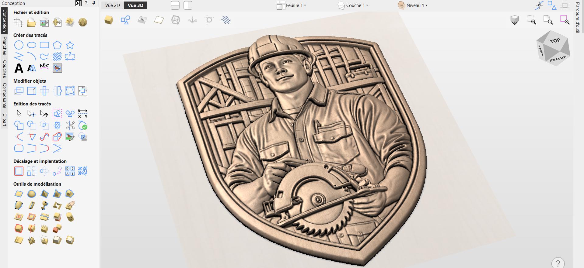 Fichier CNC menuisier atelier, bas-relief bois artisan, décoration murale workshop, cadeau woodworker, modèle gravure 3D STL