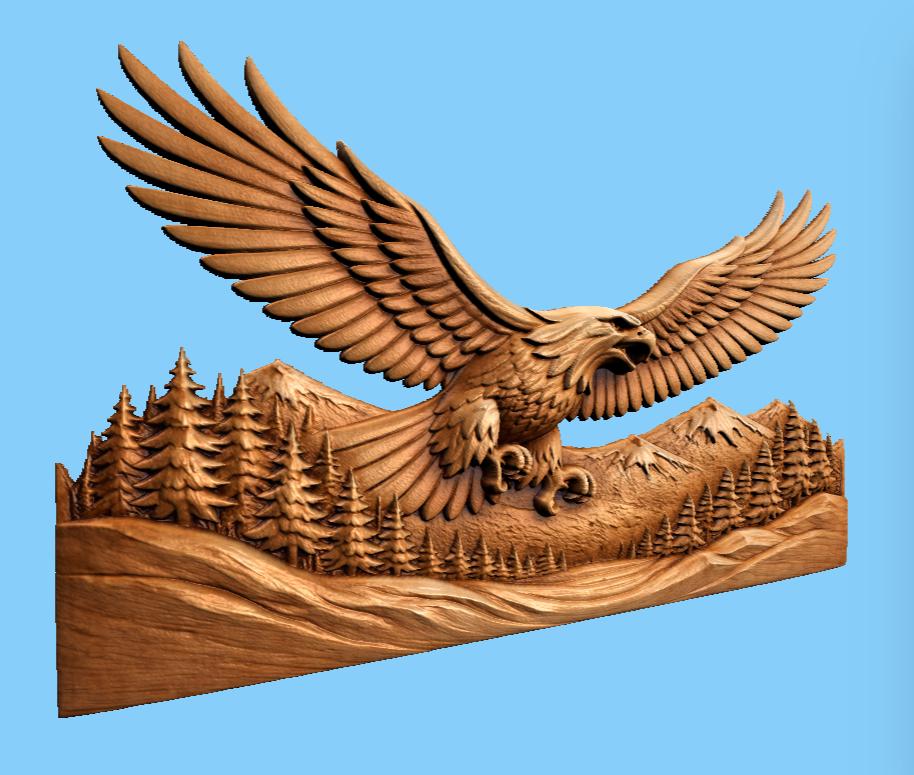 CNC-Datei Adler 3D-Relief, Wanddekoration Wildtier, Holzskulptur, Gravurfräser Modell STL