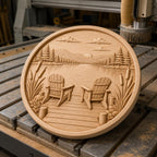 CNC & impression 3D relief lac avec chaises Adirondack, décoration chalet nature, fichier STL très haute qualité