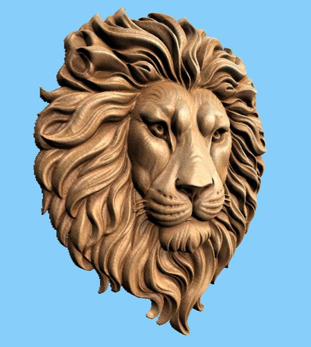Fichier CNC & impression 3D tête de lion – bas-relief puissant pour sculpture bois, décoration murale STL
