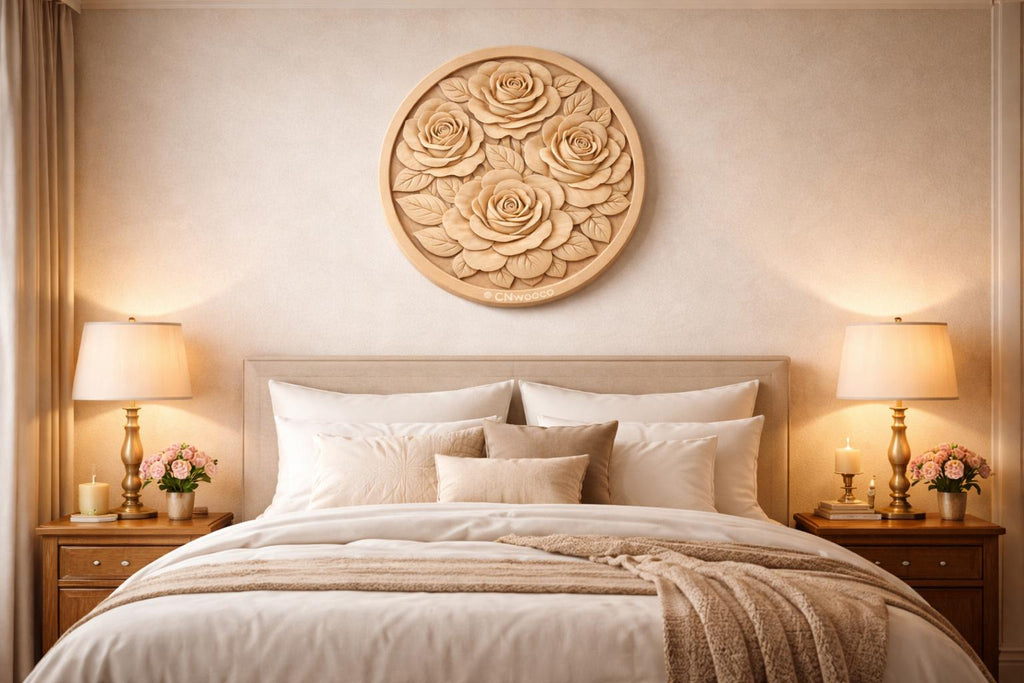 CNC-Datei Rosen Relief 3D, Holz Wanddeko floral, Holzskulptur, 3D STL Gravurmodell