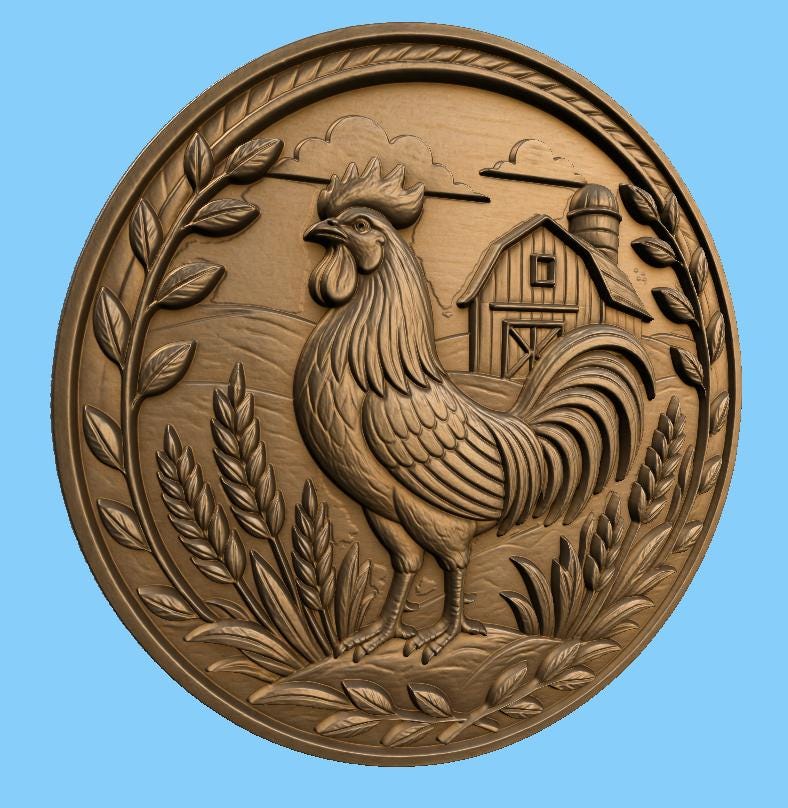 CNC & impression 3D coq de ferme, STL de haute qualité pour sculpture bois et décoration farmhouse