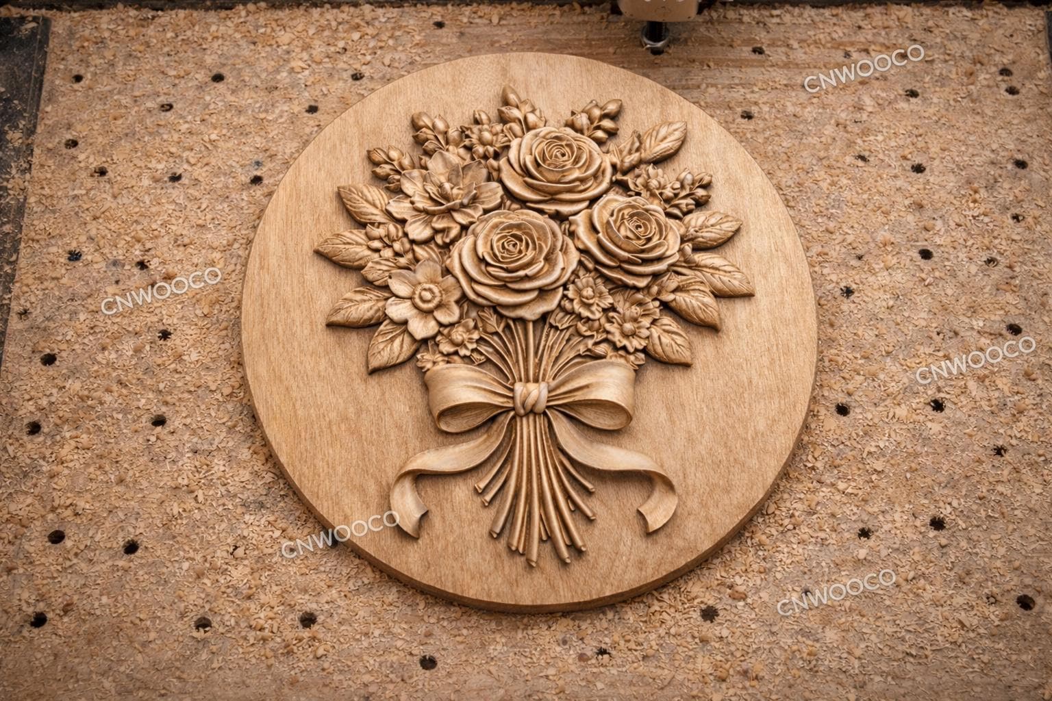 CNC-Datei Blumenstrauß Rosen – 3D-Relief für Holzskulptur, Wanddekoration STL