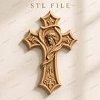 Fichier CNC & impression 3D – croix chrétienne en bas-relief 3D, modèle STL pour sculpture bois et décoration murale
