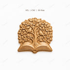 CNC & impression 3D arbre sortant d’un livre ouvert, fichier STL très haute qualité