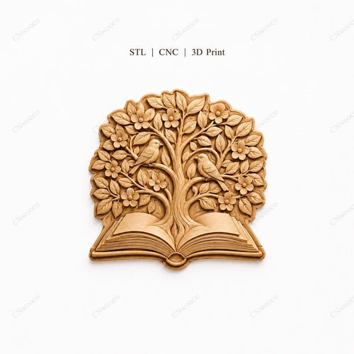 CNC & impression 3D arbre sortant d’un livre ouvert, fichier STL très haute qualité