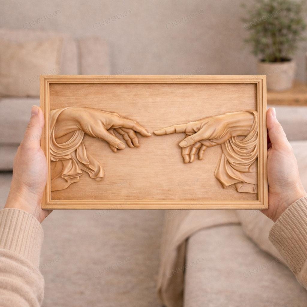 Fichier CNC mains de la création – bas-relief 3D spirituel pour sculpture bois, décoration murale STL