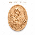 CNC & impression 3D relief Vierge Marie avec enfant Jésus, décoration catholique, fichier STL très haute qualité