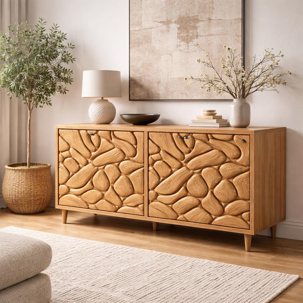 Fichier CNC panneau texture bois galets organiques – bas-relief motif pour sculpture bois, design surface décorative et panneau mural STL