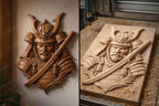 CNC-Datei Samurai-Rüstung japanisch, Basrelief Holz Krieger, asiatische Wanddekoration, Holzschnitzerei, 3D-Gravurmodell STL