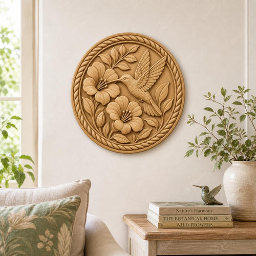 CNC & impression 3D colibri avec fleurs, STL de haute qualité pour sculpture bois et décoration murale