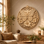 CNC & 3D-Druck Schmetterlingsrelief mit Blumen, florale Dekoration für Holzgravur, hochwertiges STL