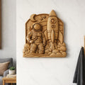CNC-Datei Astronaut Rakete, Holz-Basrelief Weltraum, Wanddekoration Weltraum-Thema, Holzskulptur, 3D STL Gravur-Modell