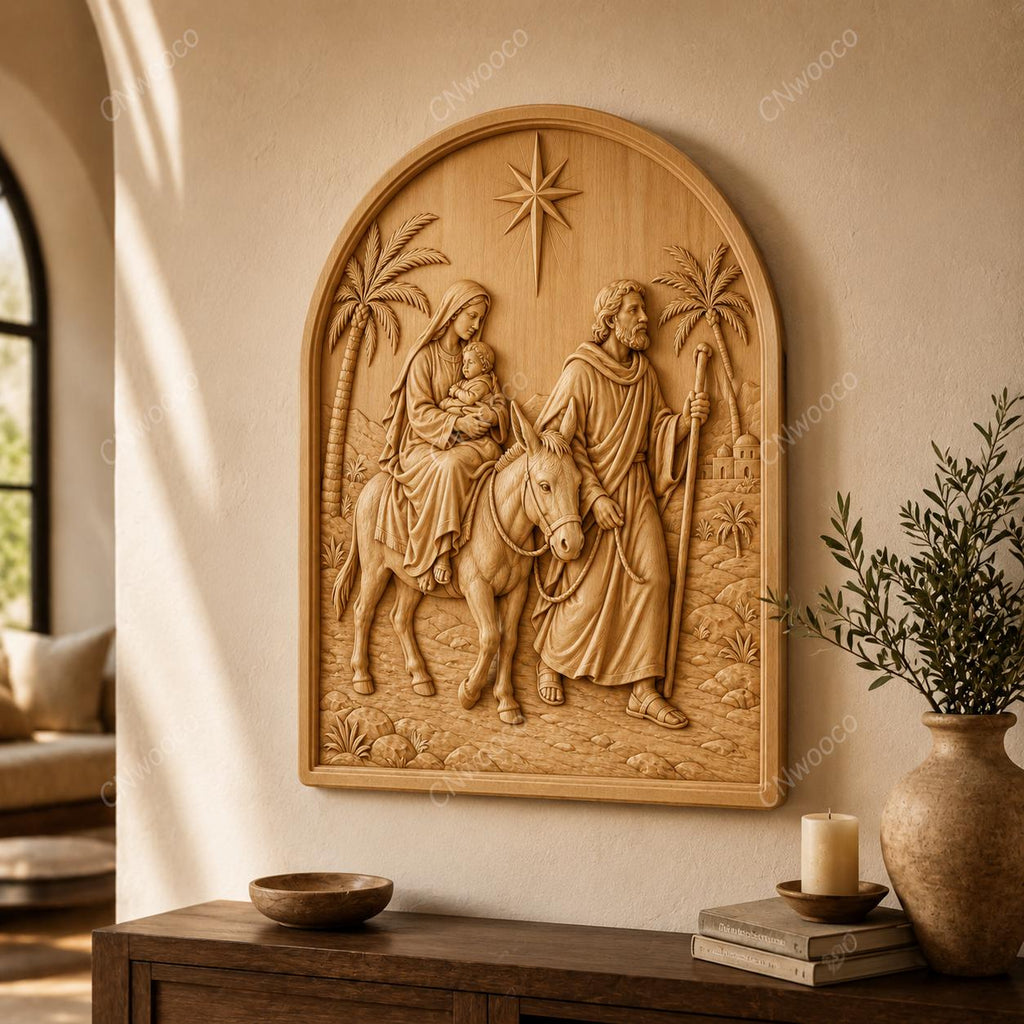 CNC & impression 3D relief fuite en Égypte avec Sainte Famille, fichier STL très haute qualité