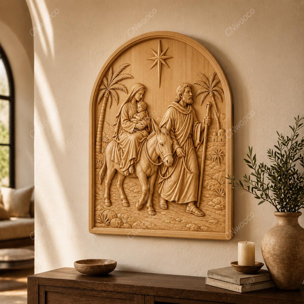 CNC & impression 3D relief fuite en Égypte avec Sainte Famille, fichier STL très haute qualité