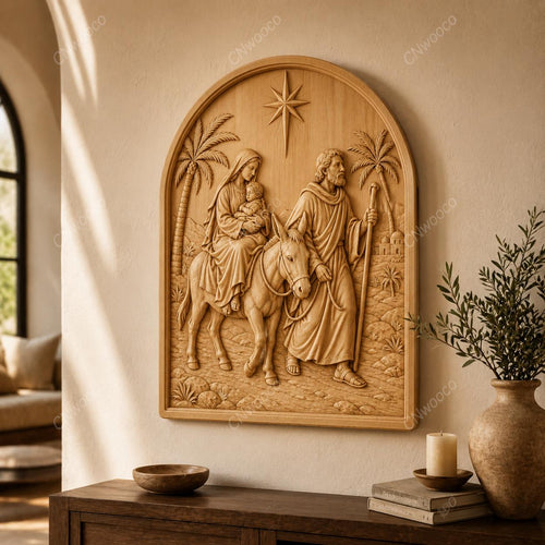 CNC & impression 3D relief fuite en Égypte avec Sainte Famille, fichier STL très haute qualité