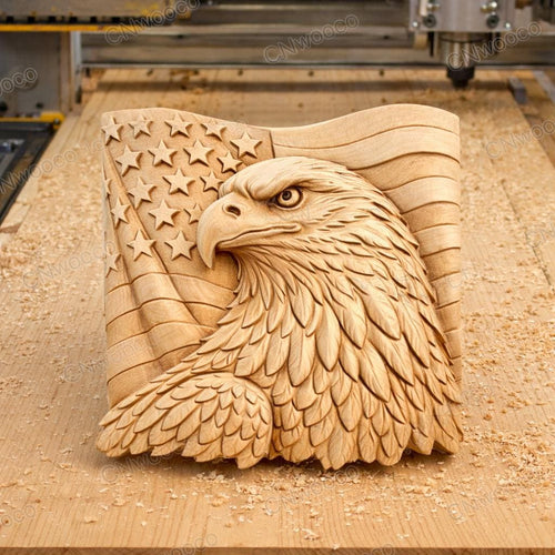 Fichier CNC aigle américain – bas-relief drapeau USA pour sculpture bois, décoration murale patriotique STL