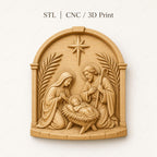 CNC & impression 3D relief Nativité avec Marie, Joseph et Jésus, fichier STL très haute qualité