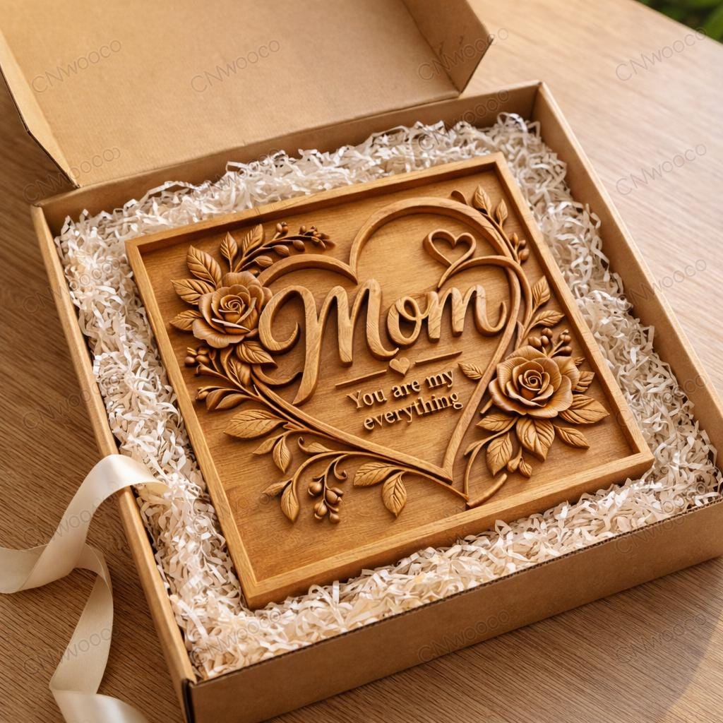 Blumenherz CNC-Datei Rosen – Holz-Basrelief für Muttertagsgeschenk, Wanddekoration Mama STL