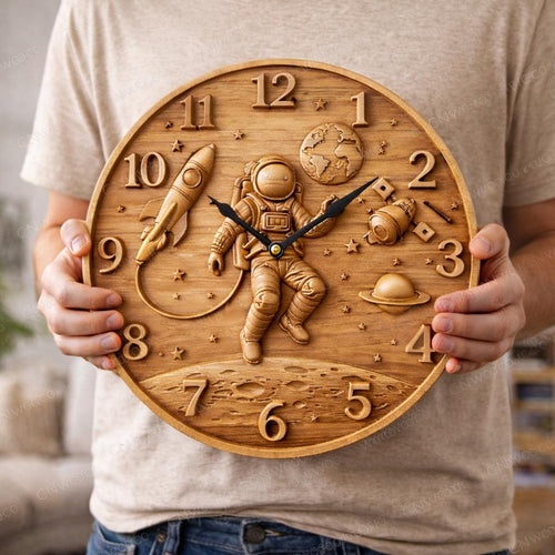 Fichier CNC horloge astronaute espace – bas-relief bois pour sculpture CNC, décoration murale thème spatial STL