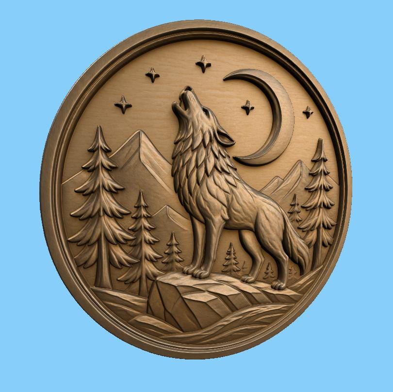 CNC & impression 3D loup hurlant à la lune, STL de haute qualité pour sculpture bois wildlife