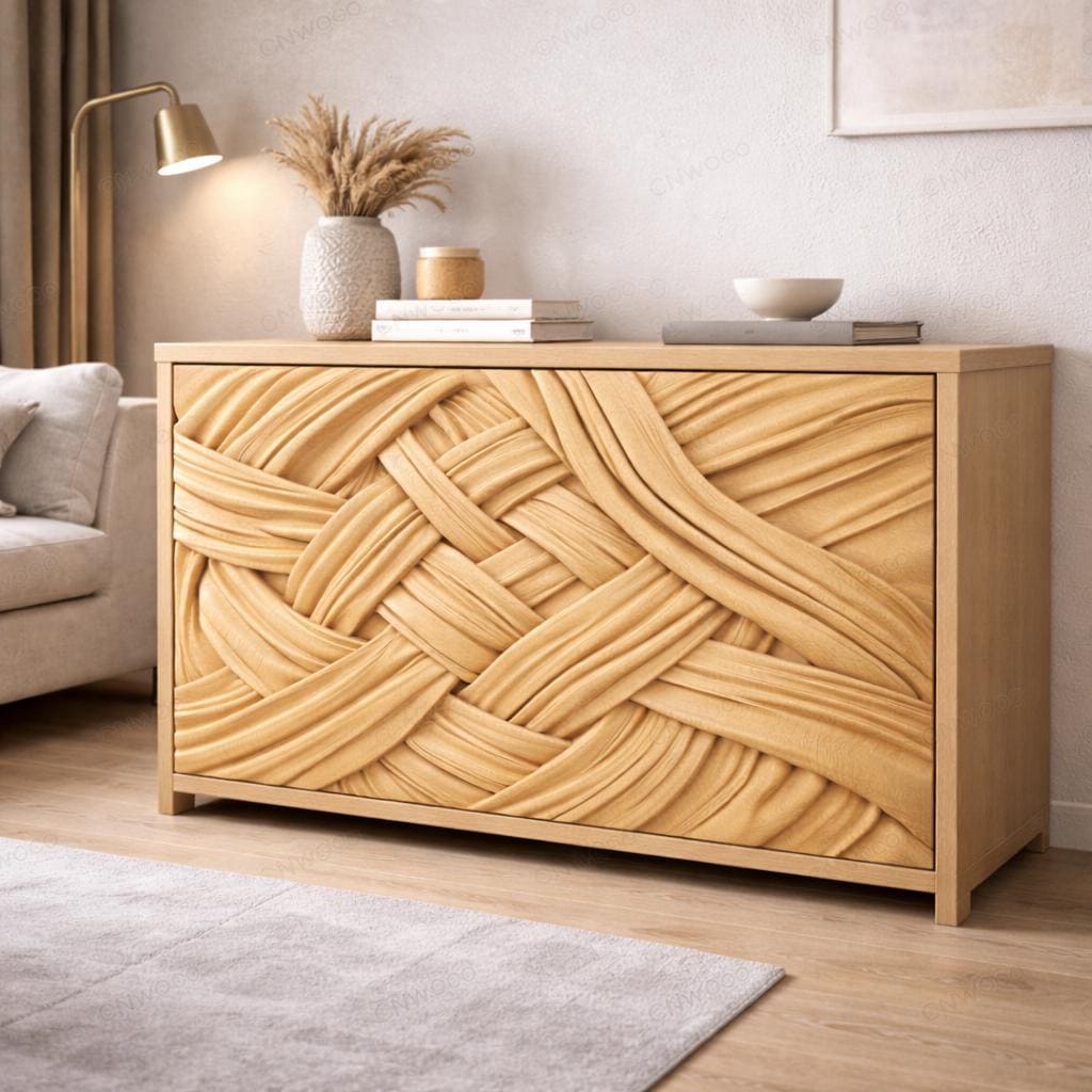 Fichier CNC panneau texture bois tissé, bas-relief motif tressé décoratif, décoration murale, panneau porte meuble, modèle gravure 3D STL