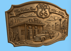 CNC & impression 3D relief Route 66 1926-2026, station-service vintage, pickup, diner, sculpture bois fichier STL haute qualité