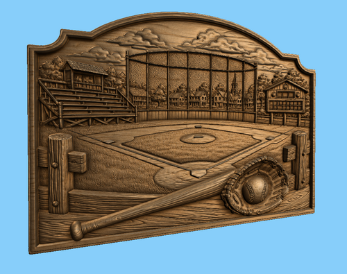 CNC & impression 3D relief terrain de baseball, décoration sport bois, fichier STL très haute qualité