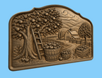 CNC & impression 3D relief verger de pommes, ferme rustique, panneau bois décoratif, fichier STL très haute qualité
