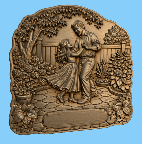 CNC & impression 3D scène père fille dans le jardin, relief bois à personnaliser, fichier STL très haute qualité