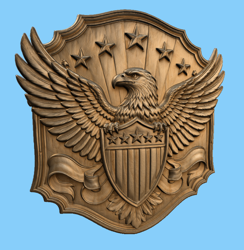 CNC & impression 3D aigle américain avec bouclier patriotique, relief mural bois pour carving, fichier STL