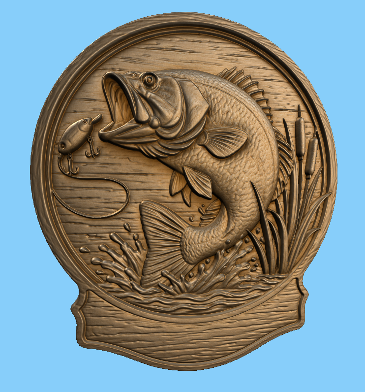 Relief poisson bass pêche CNC & impression 3D, plaque pêcheur en bois, décoration pêche, fichier STL très haute qualité