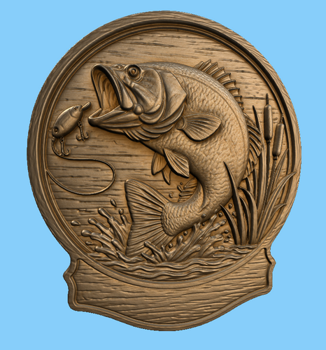 Relief poisson bass pêche CNC & impression 3D, plaque pêcheur en bois, décoration pêche, fichier STL très haute qualité