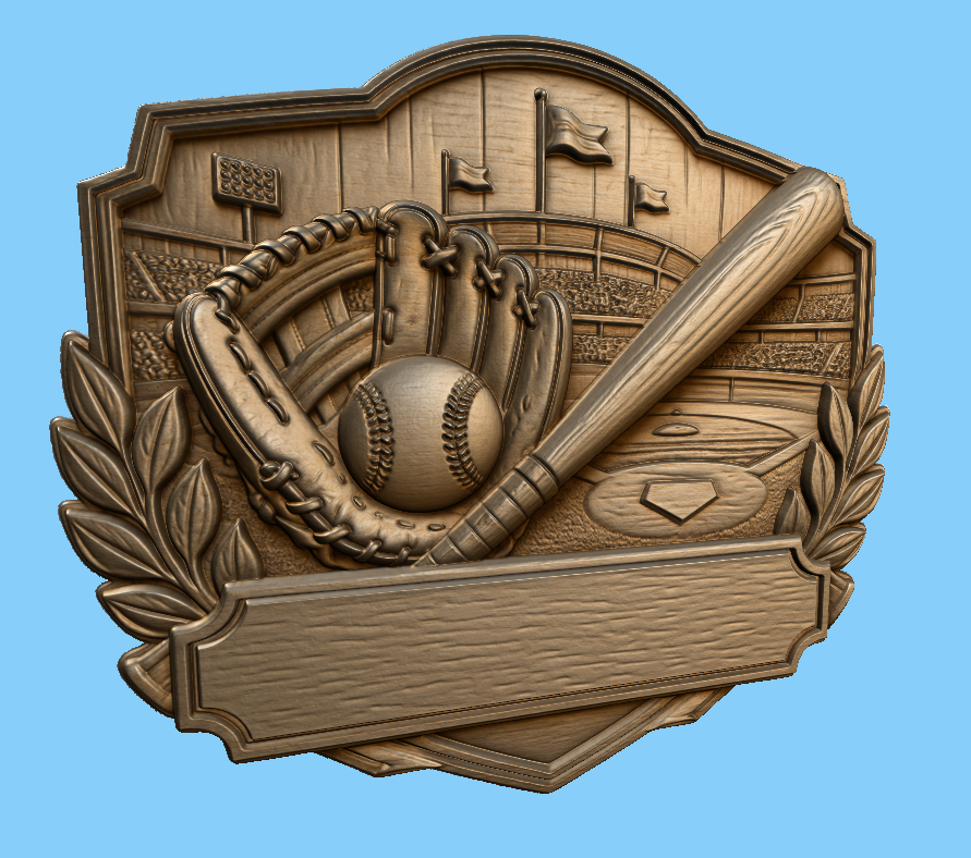 CNC & impression 3D relief baseball avec batte, gant, balle et plaque à personnaliser, fichier STL très haute qualité