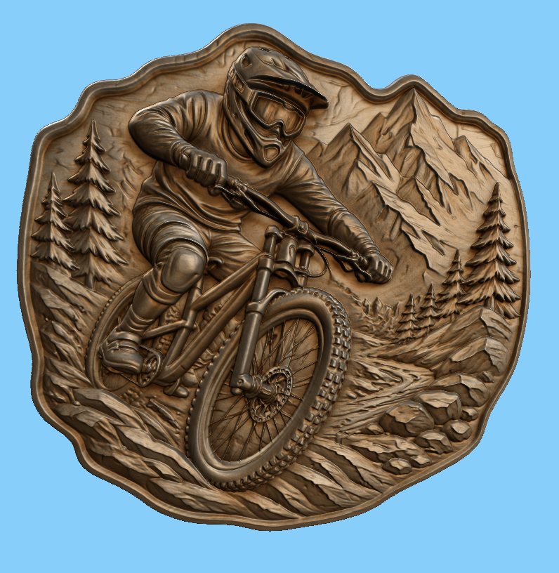 CNC & impression 3D relief vélo de montagne, cycliste downhill, déco sport outdoor, STL très haute qualité