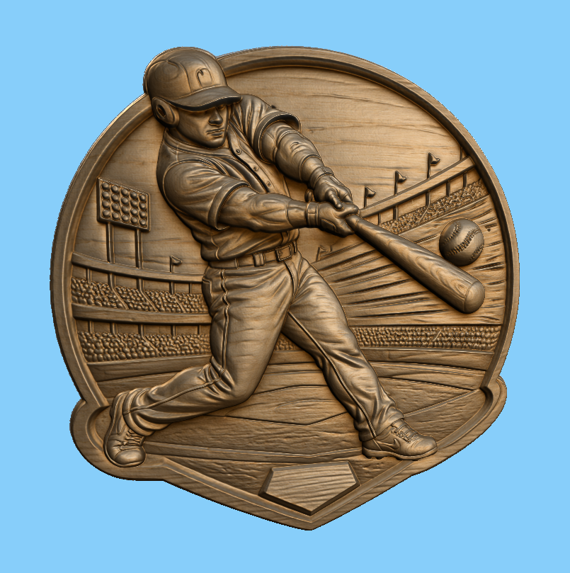 CNC & impression 3D relief baseball joueur batteur, stade sport américain, STL très haute qualité