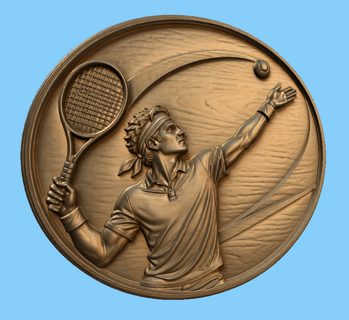 CNC & impression 3D relief joueur de tennis au service avec raquette et balle, fichier STL très haute qualité