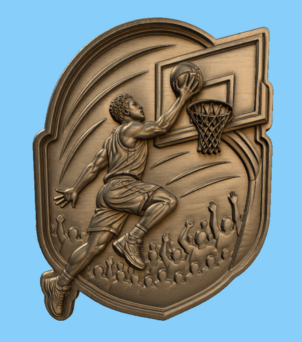 CNC & impression 3D relief joueur de basket en dunk avec panier et foule, fichier STL très haute qualité