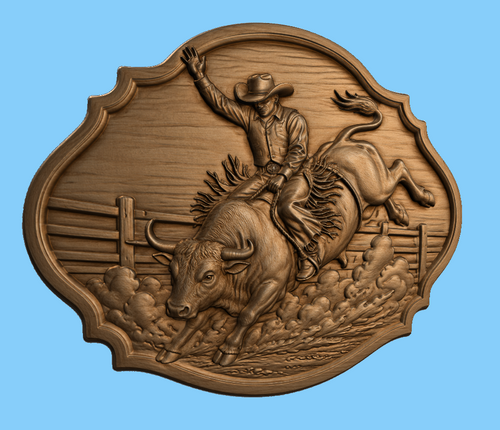 Relief rodéo cowboy sur taureau, CNC & impression 3D, fichier STL, STL de très haute qualité