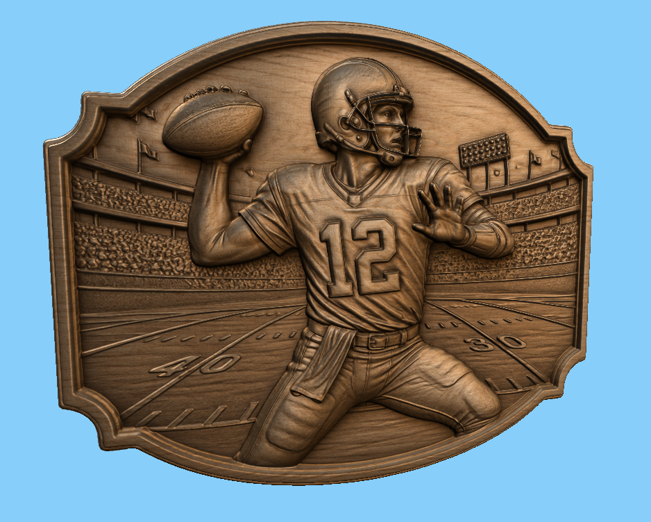 Relief quarterback football américain numéro 12, CNC & impression 3D, fichier STL, STL de très haute qualité