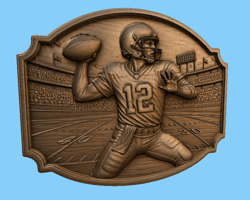 Relief quarterback football américain numéro 12, CNC & impression 3D, fichier STL, STL de très haute qualité